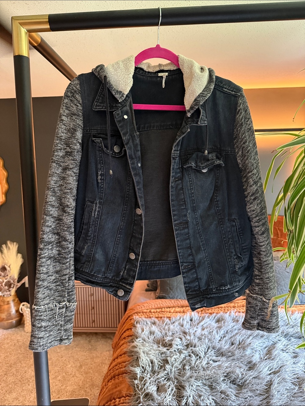 Free people denim and sweatshirt hoodie jean jacket